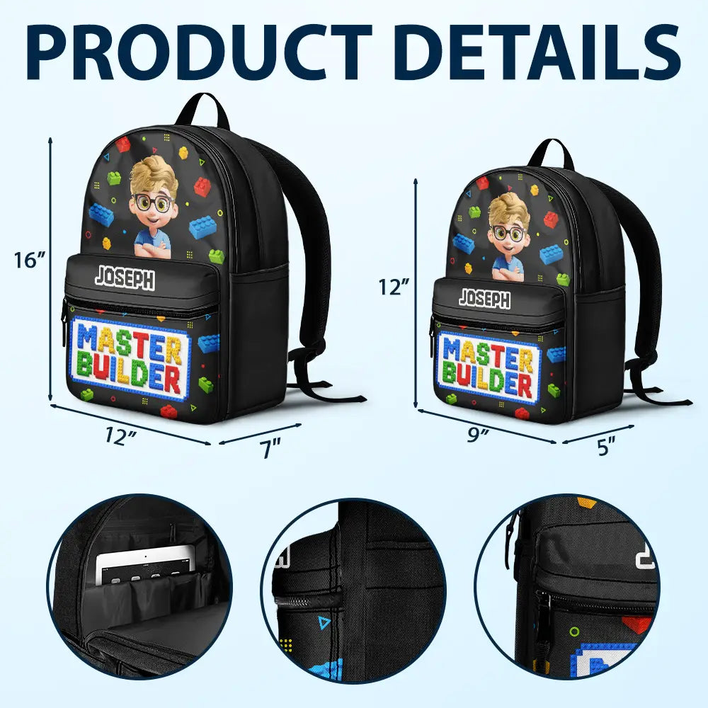 Back To School, Gift For Kids, Top Market, Adorable, Vector - 3D Effect Building Blocks Master Builder - Personalized Canvas Backpack