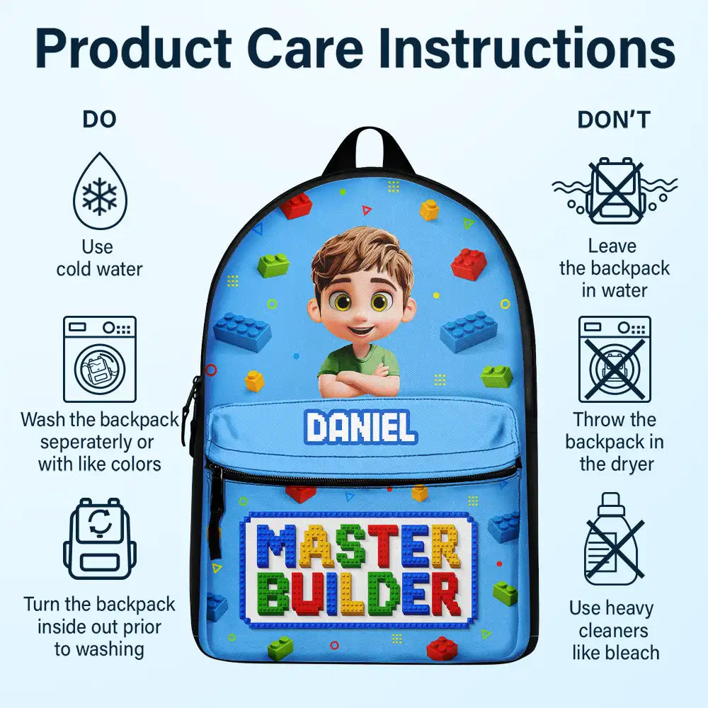 Back To School, Gift For Kids, Top Market, Adorable, Vector - 3D Effect Building Blocks Master Builder - Personalized Canvas Backpack