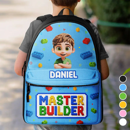 3D Effect Building Blocks Master Builder - Personalized Canvas Backpack