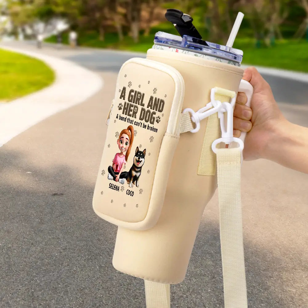 Pet Lovers, Pet Mom, Dog Lovers, Dog Mom, Happy - A Girl And Her Dogs A Bond That Can't Be Broken - Personalized Bottle Carrier Bag