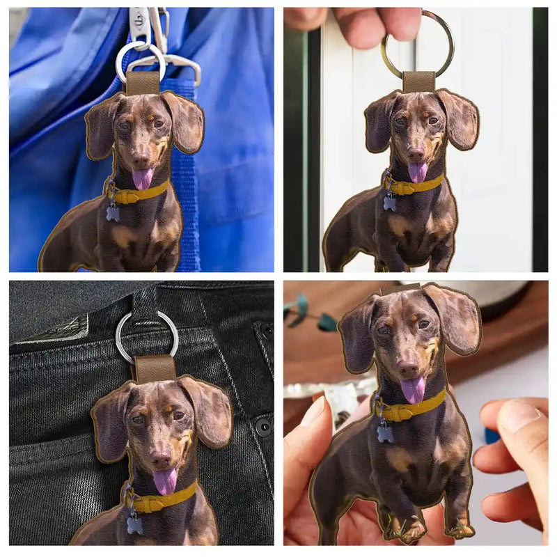 Pet Lovers,Dog Lovers,Cat Lovers - Custom Photo Every Day Is Brighter With My Furry Friend By My Side - Personalized Custom Shaped Leather Keychain