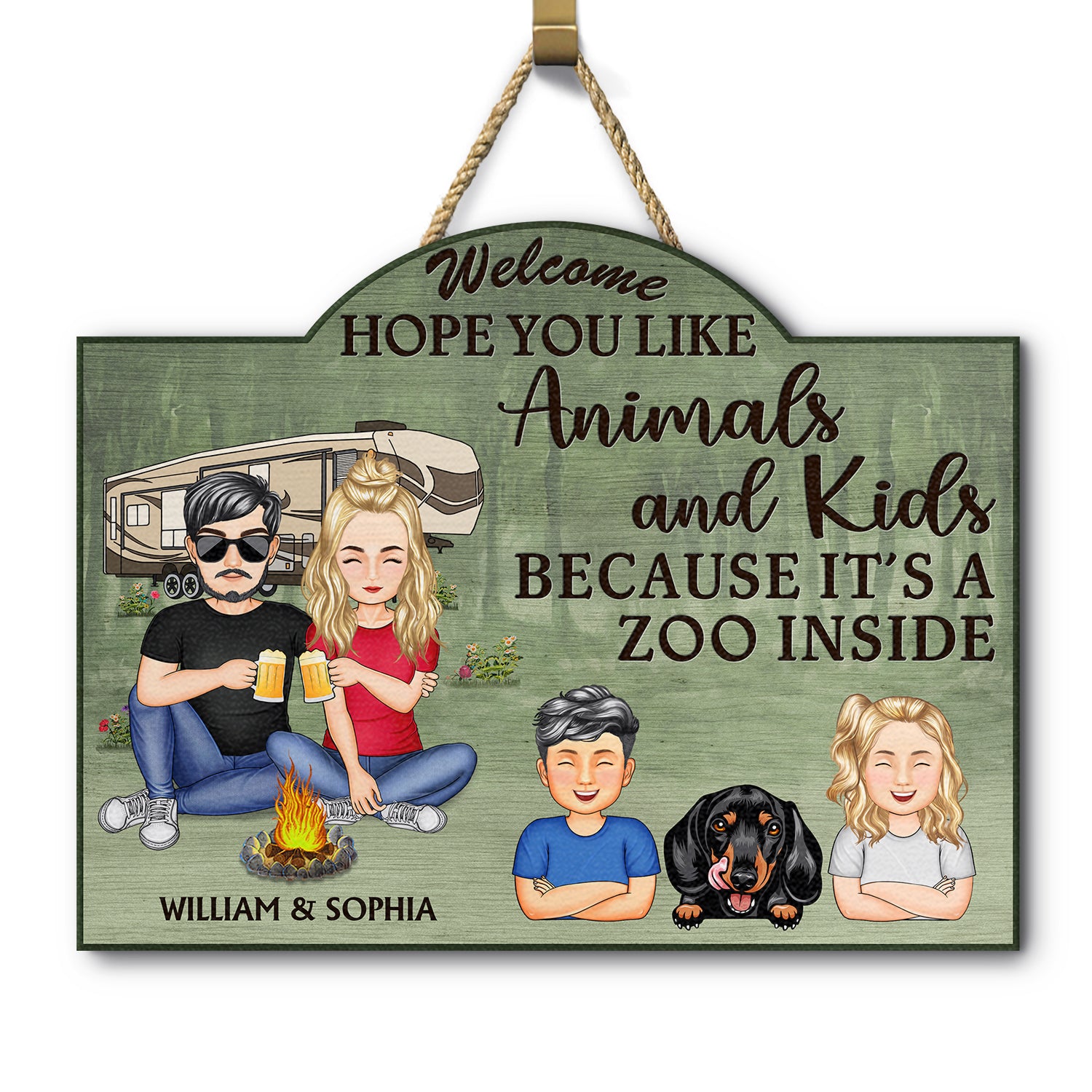 Hope You Like Animals And Kids - Gift For Camping Lovers, Couple, Family, Parents, Pet Lovers - Personalized Custom Shaped Wood Sign