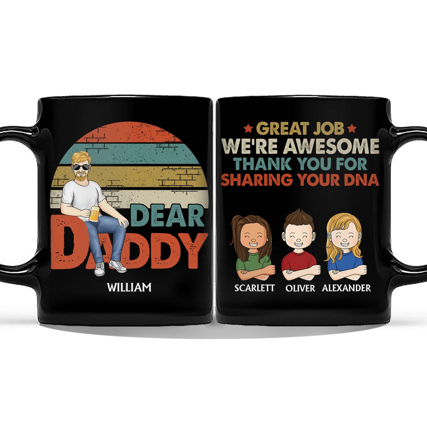 Dear Dad Thank You For Sharing Your DNA - Birthday Gift For Father, Grandpa - Personalized Custom Black Mug
