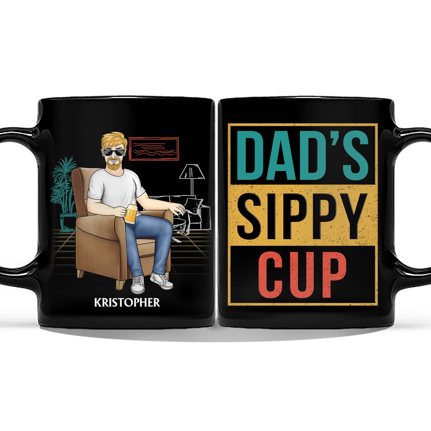 Dad's Sippy Cup - Birthday Gift For Father, Grandpa, Grandma - Personalized Custom Black Mug