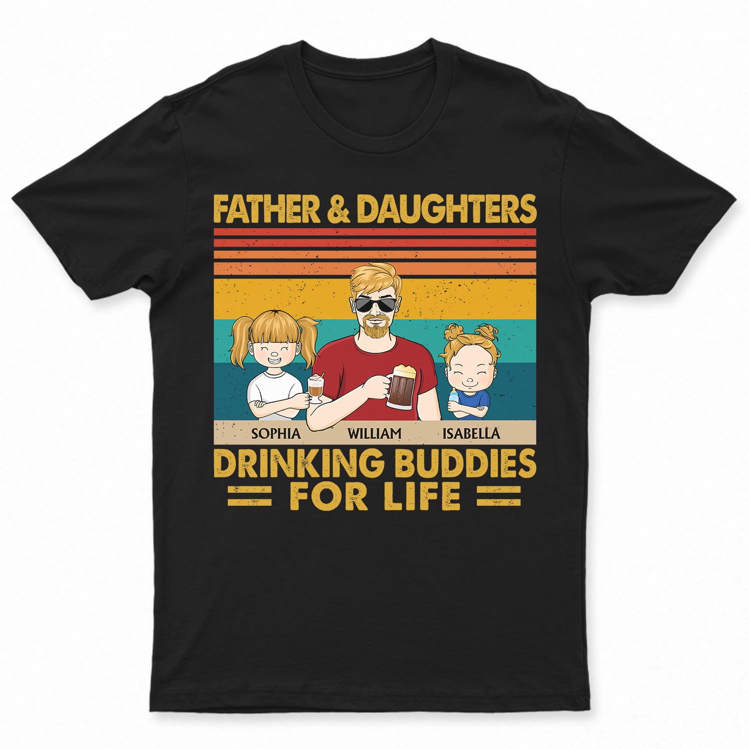 Father And Daughters Sons Drinking Buddies For Life - Birthday Gift For Dad - Personalized Custom T Shirt