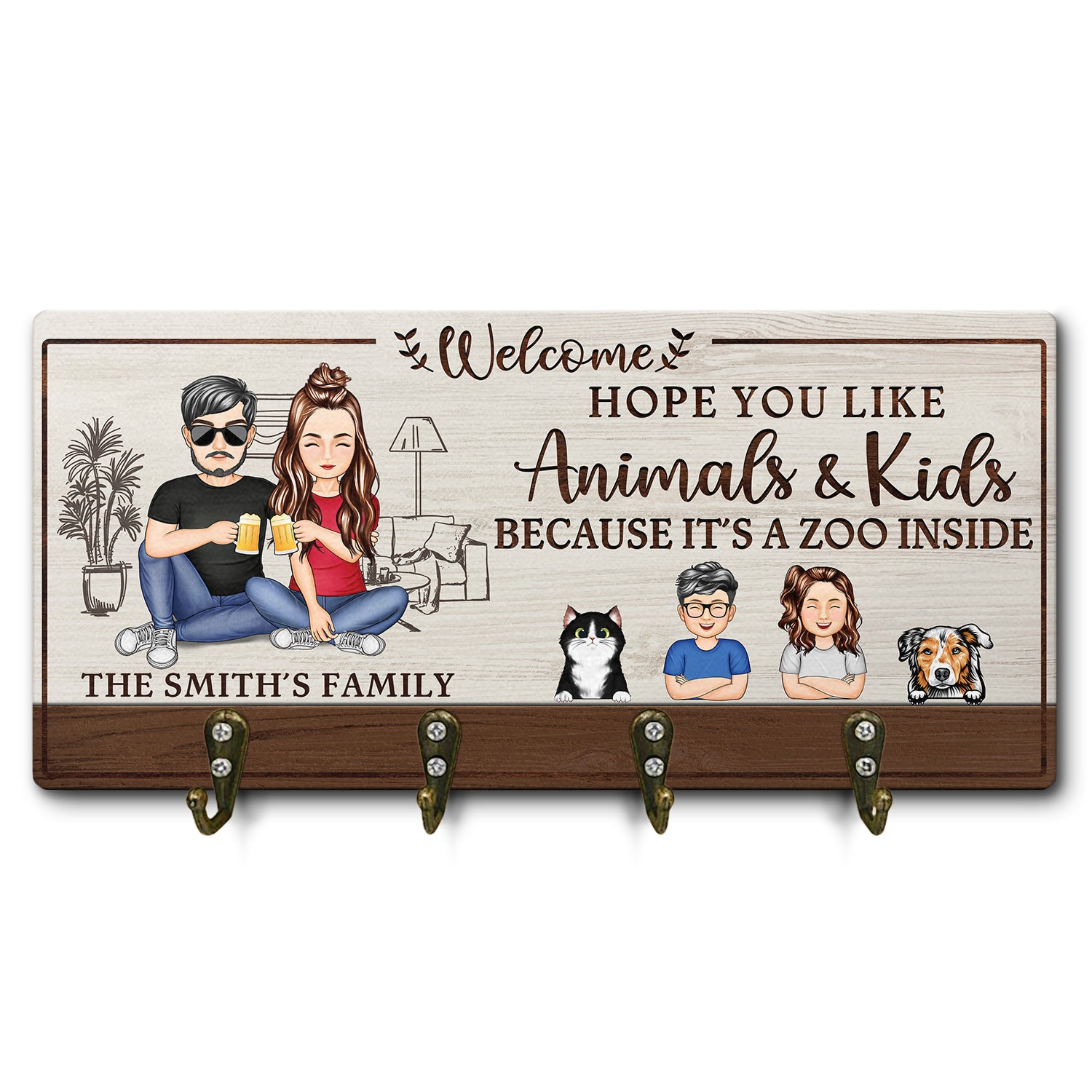 Hope You Like Animals And Kids - Home Decor Gift For Family, Husband, Wife, Couple - Personalized Wood Key Holder