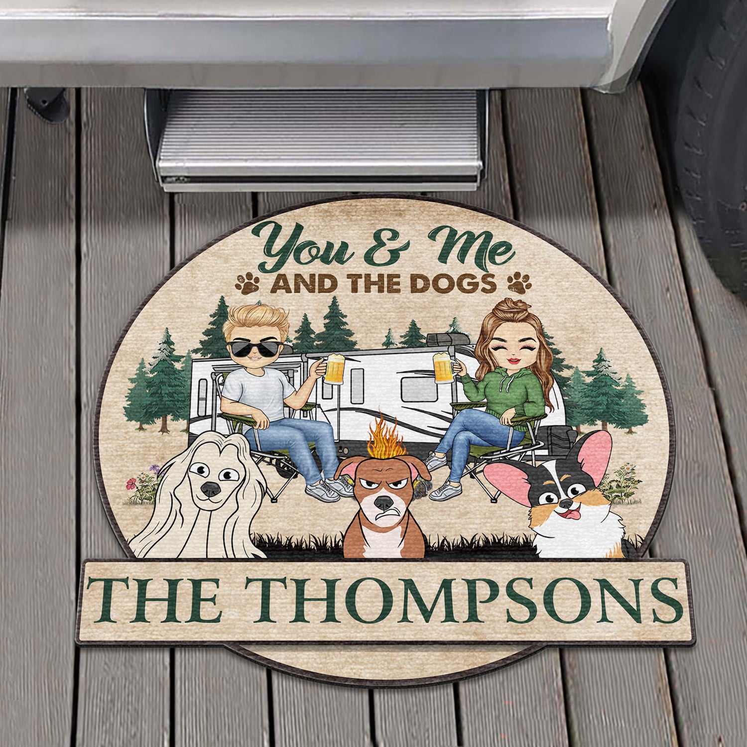 You & Me And The Dogs Cats - Gift For Camping Couples, Pet Lovers - Personalized Custom Shaped Doormat
