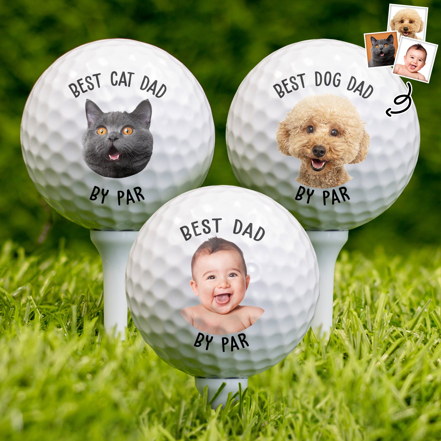 Custom Photo Best Dad By Par - Gift For Father, Grandpa, Dog Dad, Cat Dad - Personalized Golf Ball