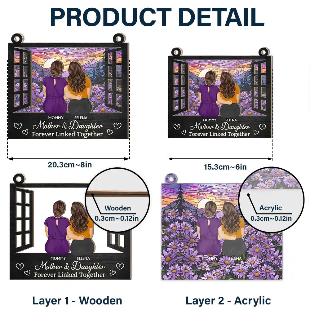 Gift For Mother,Mom,Children - Mother And Daughter Children Forever Linked Together - Personalized Window Hanging Suncatcher Ornament