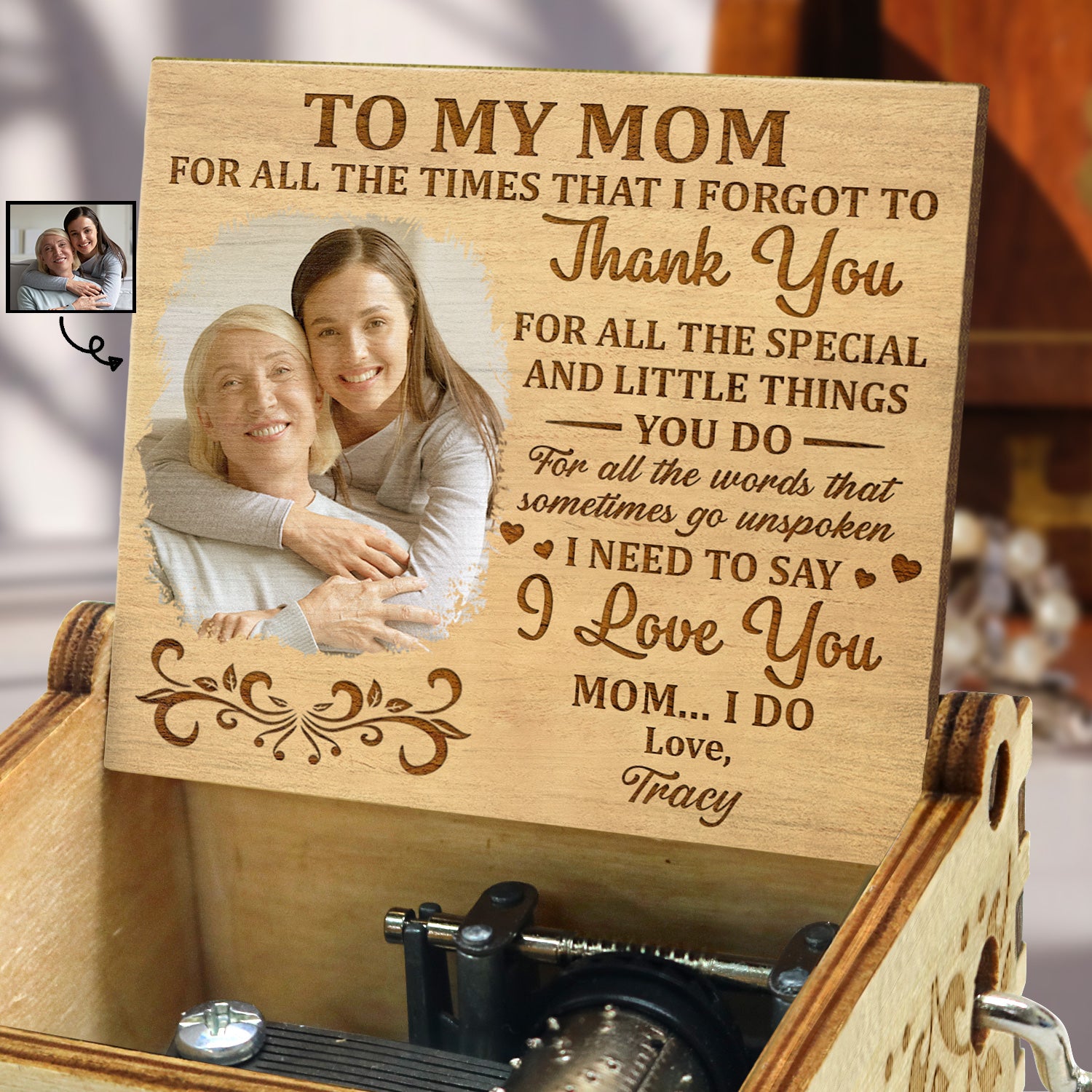Custom Photo I Need To Say I Love You - Gift For Mother, Grandma, Grandmother - Personalized Spin Button, Hand Crank Music Box