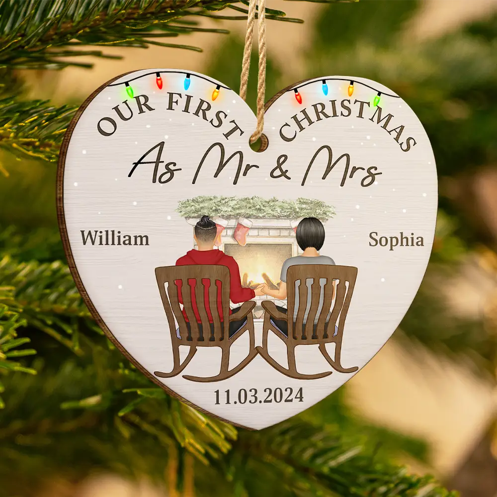 Premier Noël pour les fiancés - Décoration en bois personnalisée
