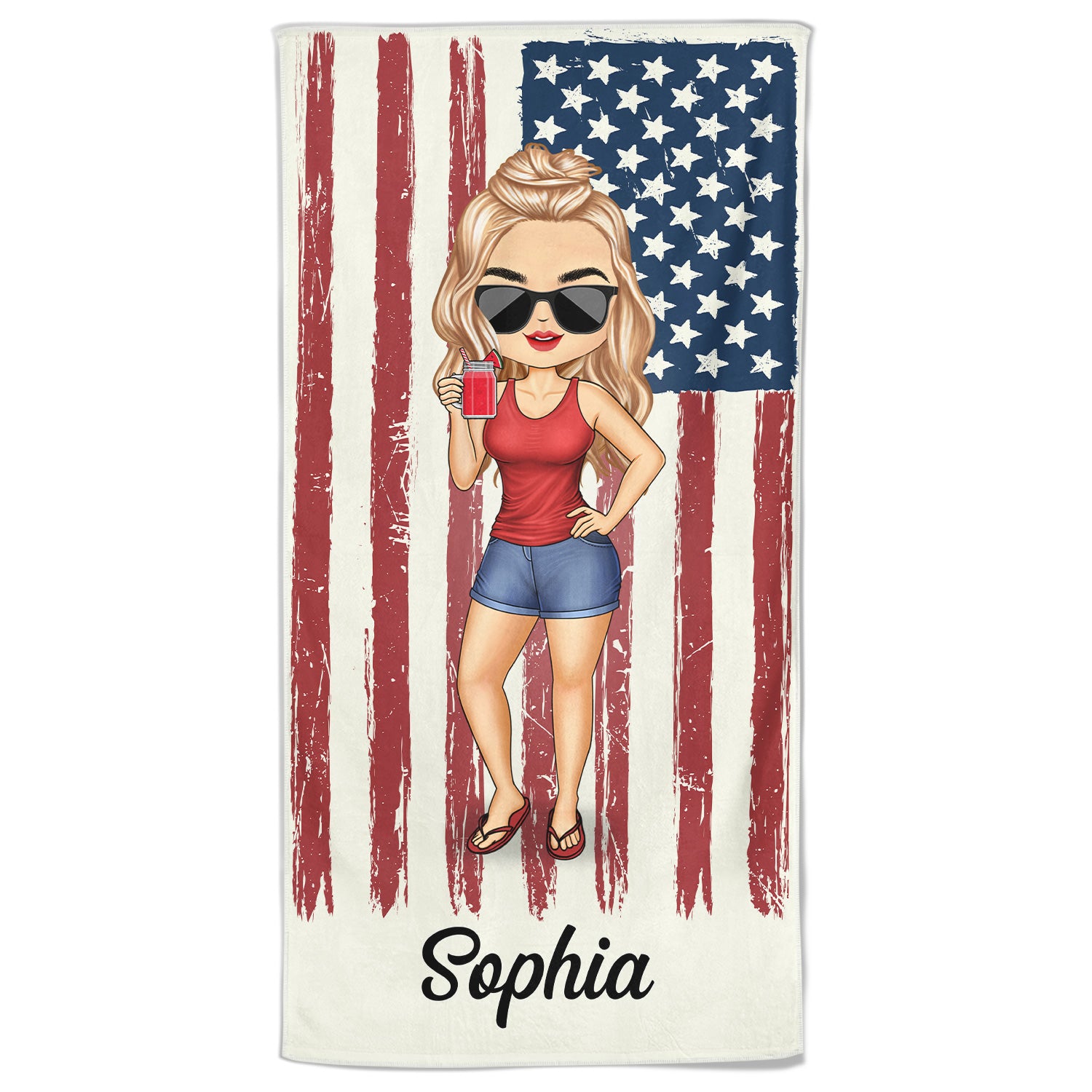 Chibi Traveling Beach Poolside Swimming Picnic Vacation Stars And Stripes - Birthday, Funny Gift For Her, Him, Besties, Family - Personalized Custom Beach Towel