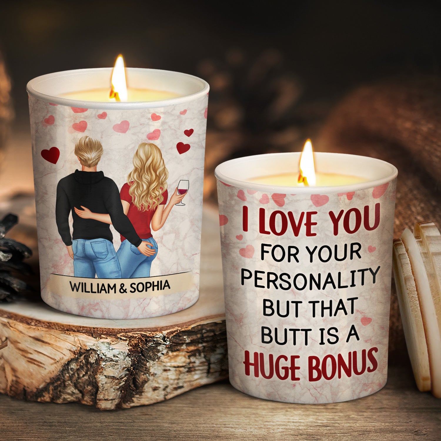 I Love You For Your Personality - Funny, Anniversary, Birthday Gifts For Couples, Husband, Wife - Personalized Scented Candle With Wooden Lid