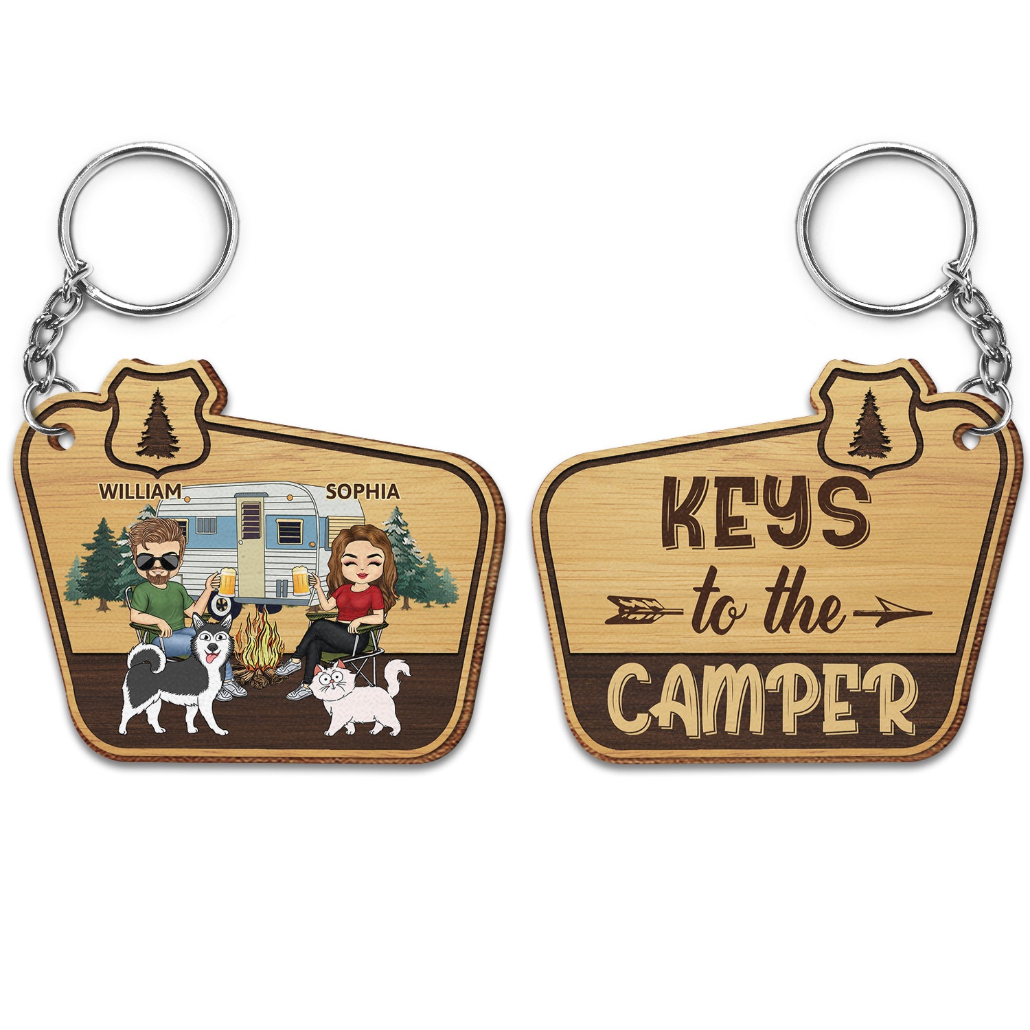 Keys To The Camper - Gift For Camping Lovers, Dog Lovers, Cat Lovers, Couples - Personalized Wooden Keychain