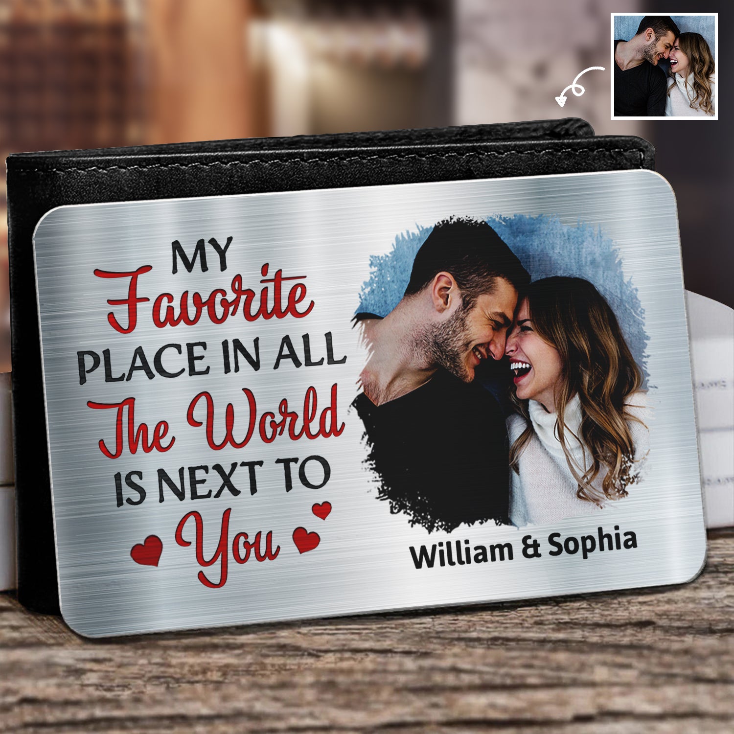 Custom Photo My Favourite Place In All The World - Gift For Couples, Husband, Wife - Personalized Aluminum Wallet Card