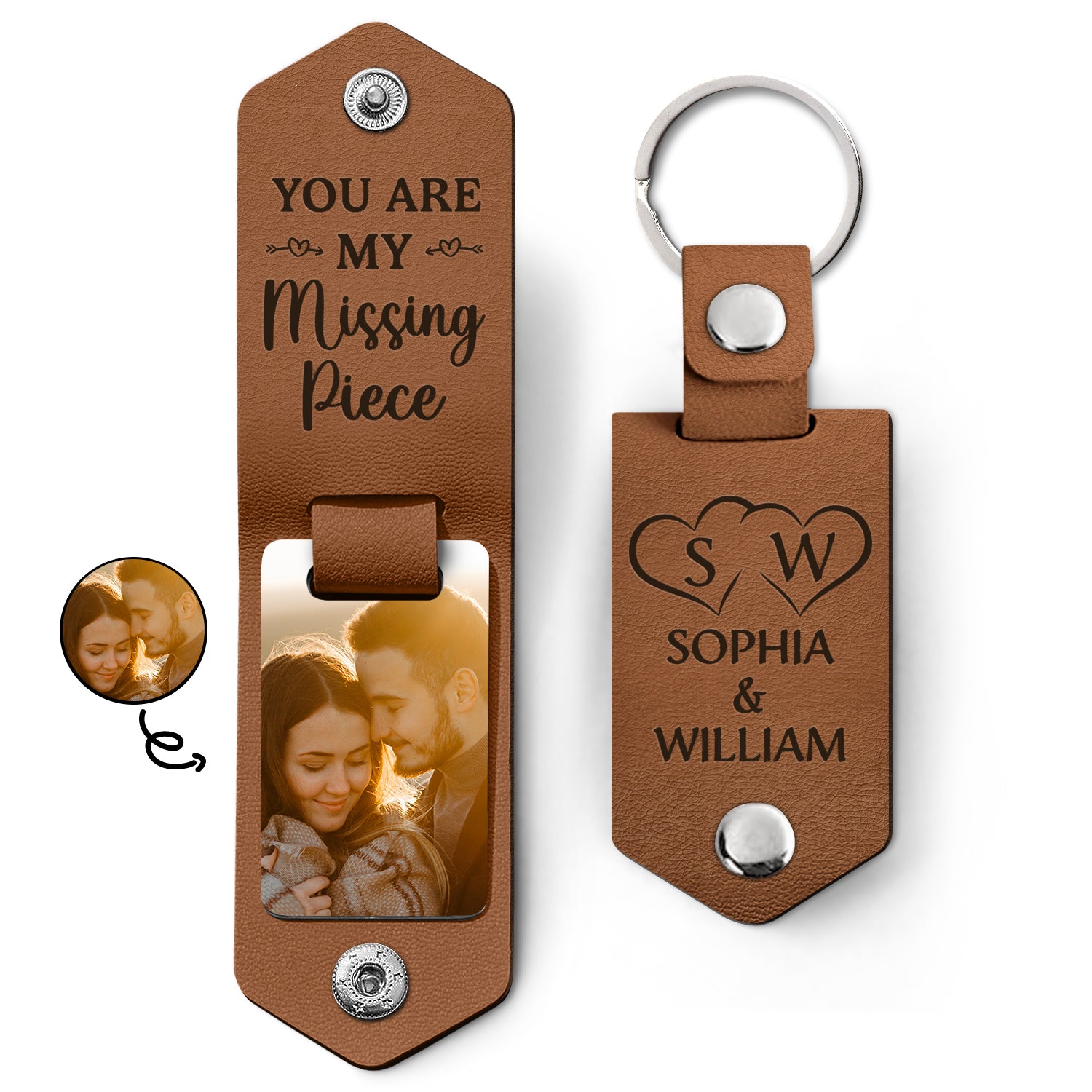 Custom Photo You Are My Missing Piece - Gift For Couples - Personalized Leather Photo Keychain