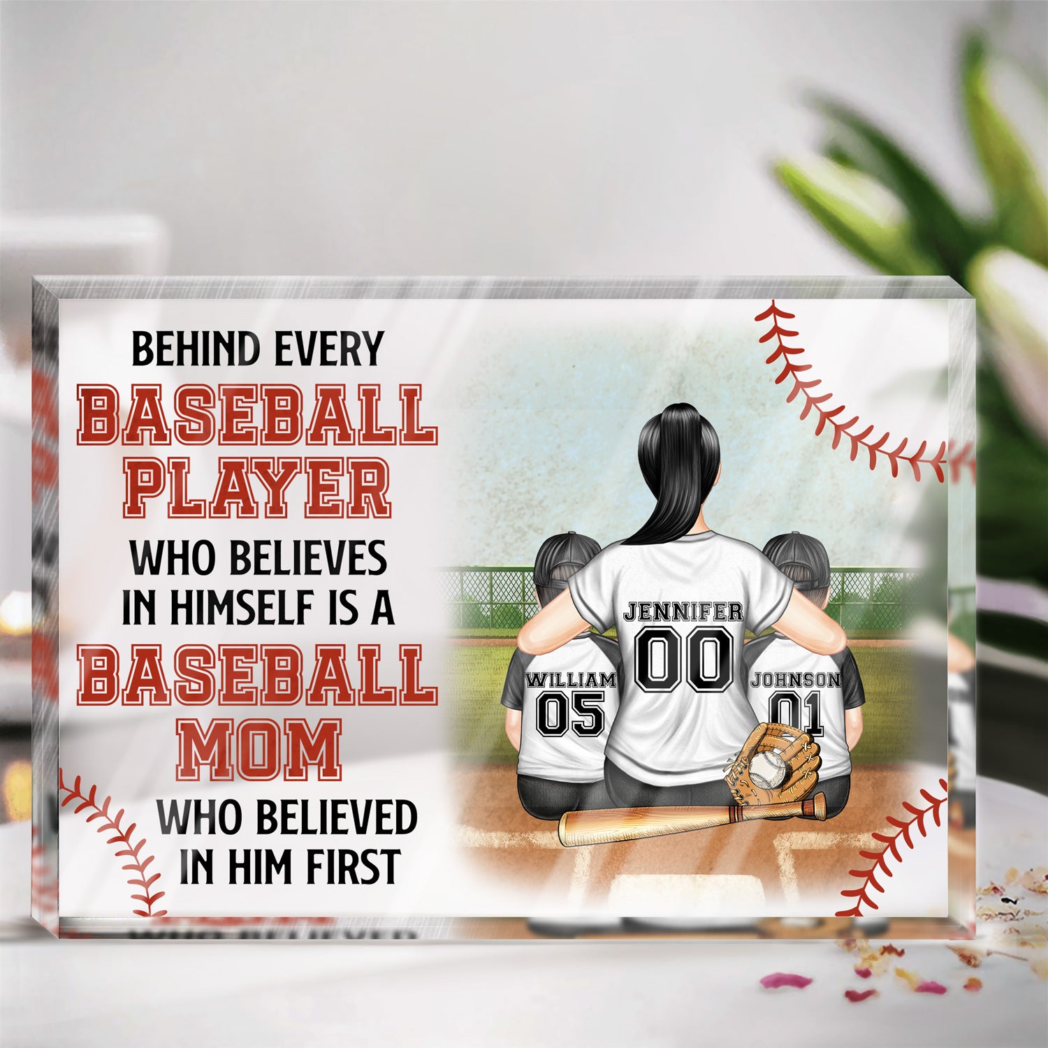 Baseball Mom Behind Every Baseball Player - Gift For Mom - Personalized Rectangle Shaped Acrylic Plaque