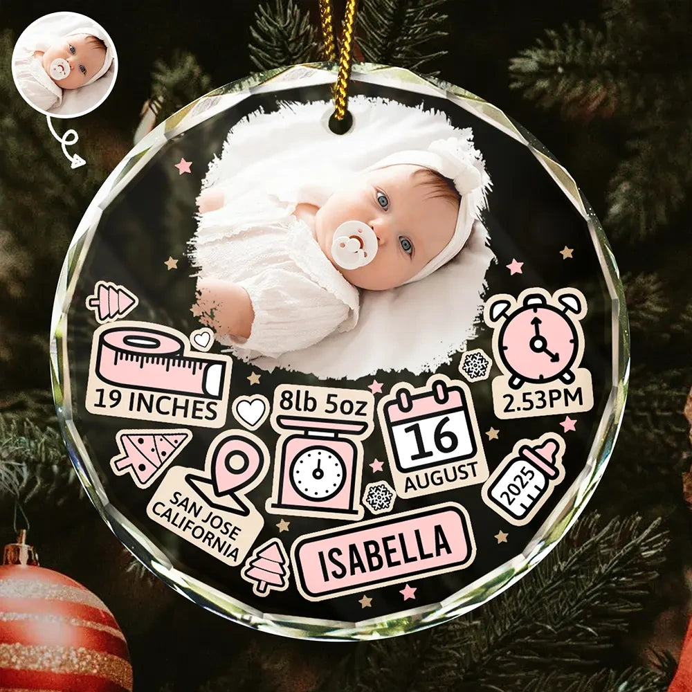Custom Photo Baby First Christmas Personalized Circle Glass