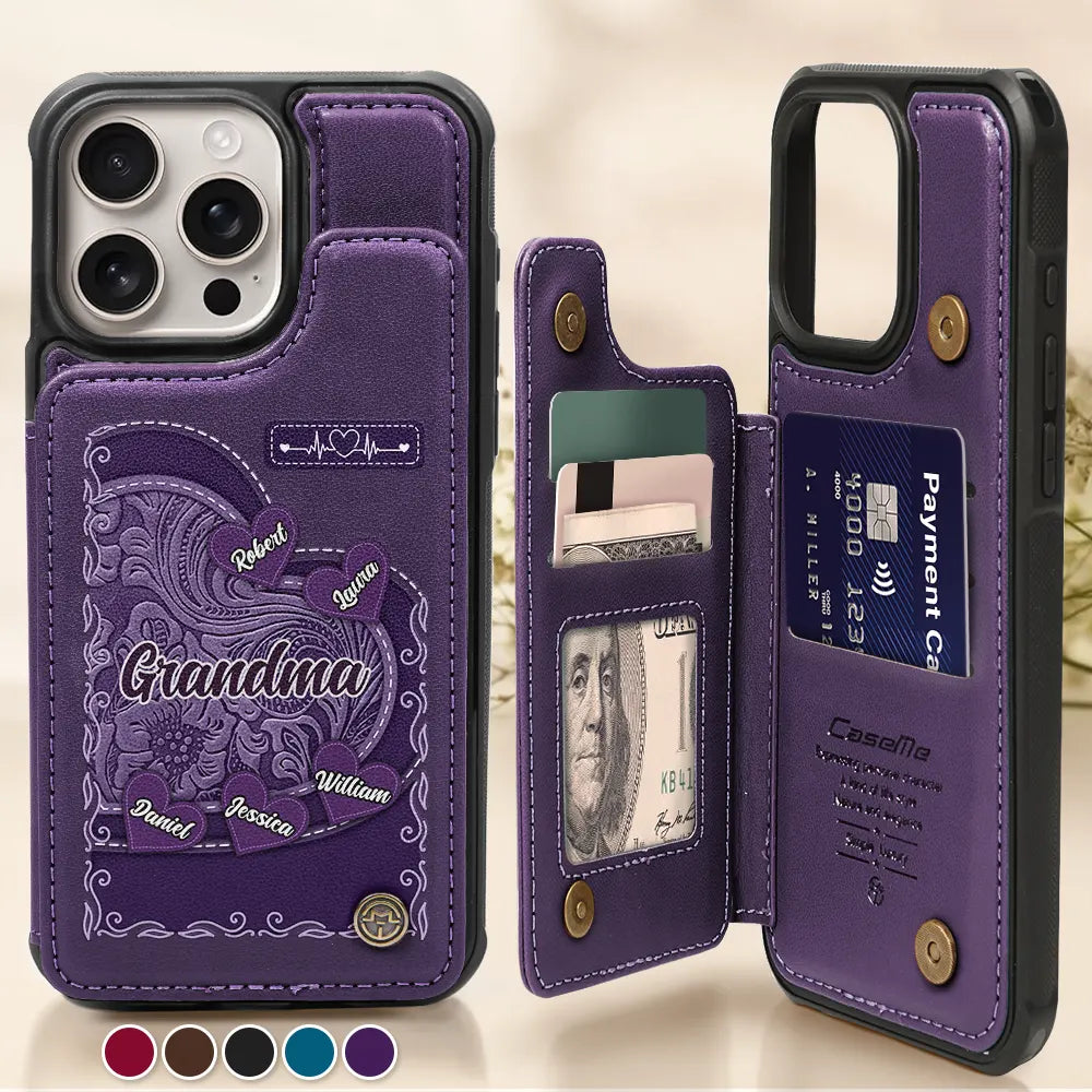 Gift For Mother,Gift For Grandma,Love - Grandma's Mom's Little Sweethearts - Personalized Leather Flip Wallet Phone Case