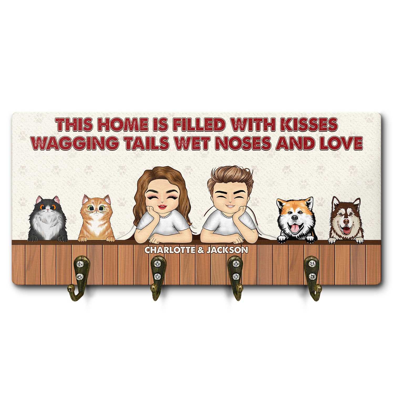 This Home Is Filled With Kisses Wagging Tails - Gift For Pet Lovers - Personalized Custom Wood Key Holder