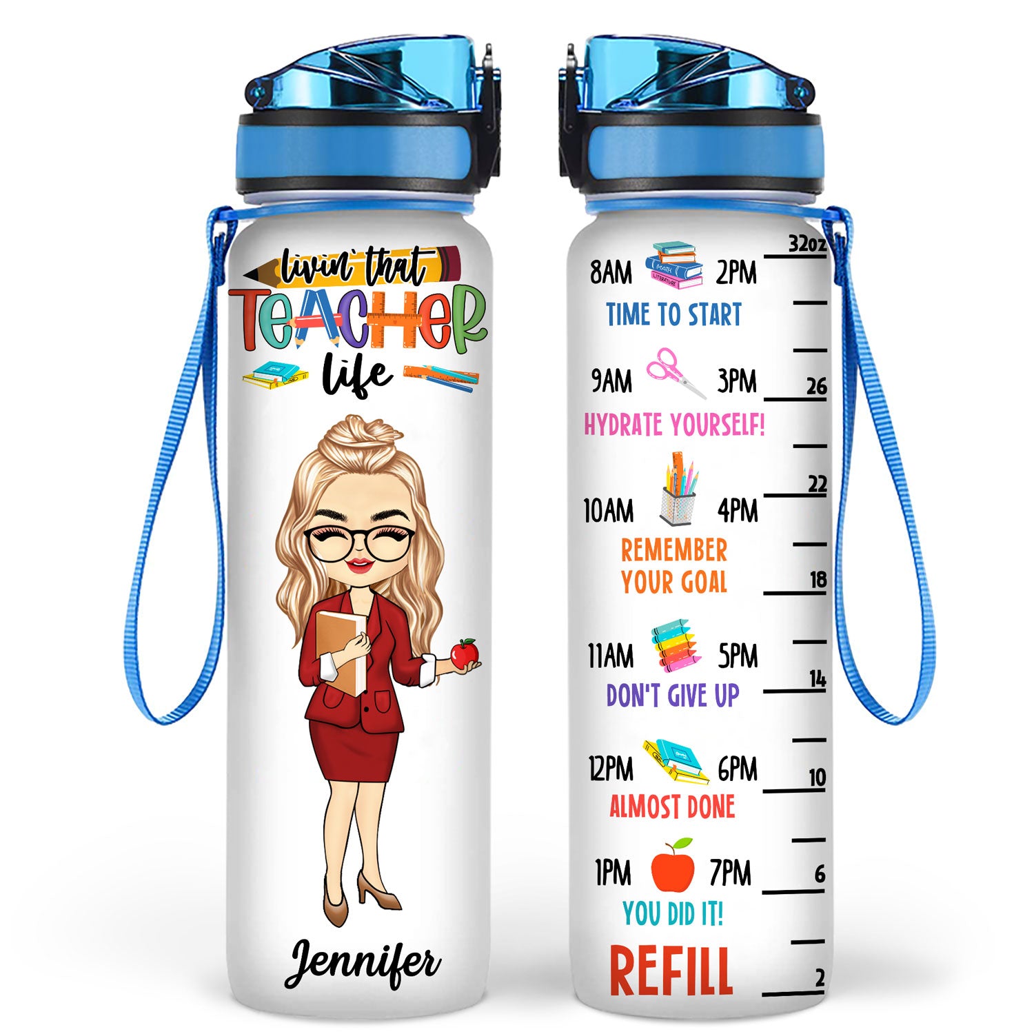 Living That Teacher Life - Gift For Teacher - Personalized Water Tracker Bottle
