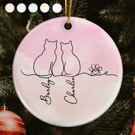Adorable Cat Line - Ornement en céramique rond personnalisé