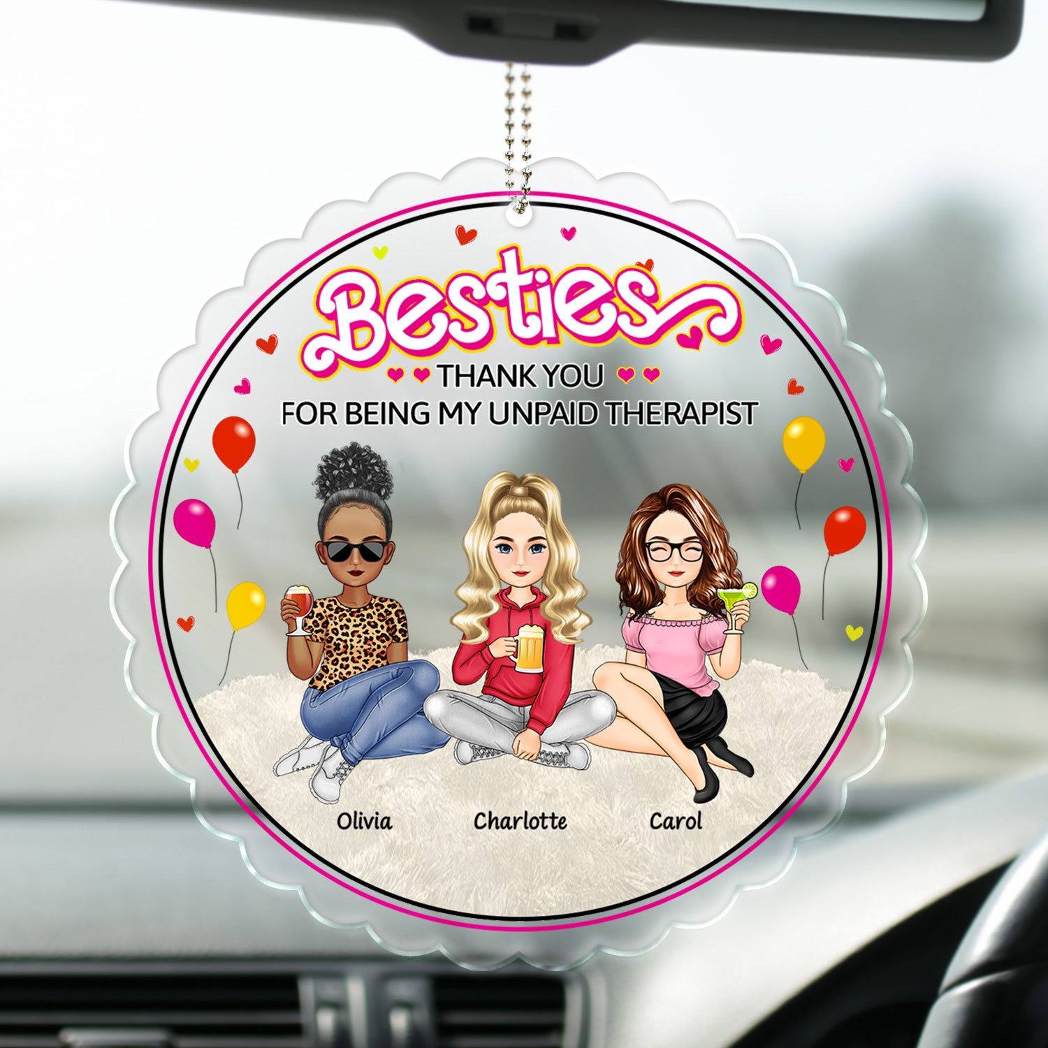 Besties Forever Thank You For Being My Unpaid Therapist - Gift For Bestie, Colleague, Sibling - Personalized Acrylic Car Hanger