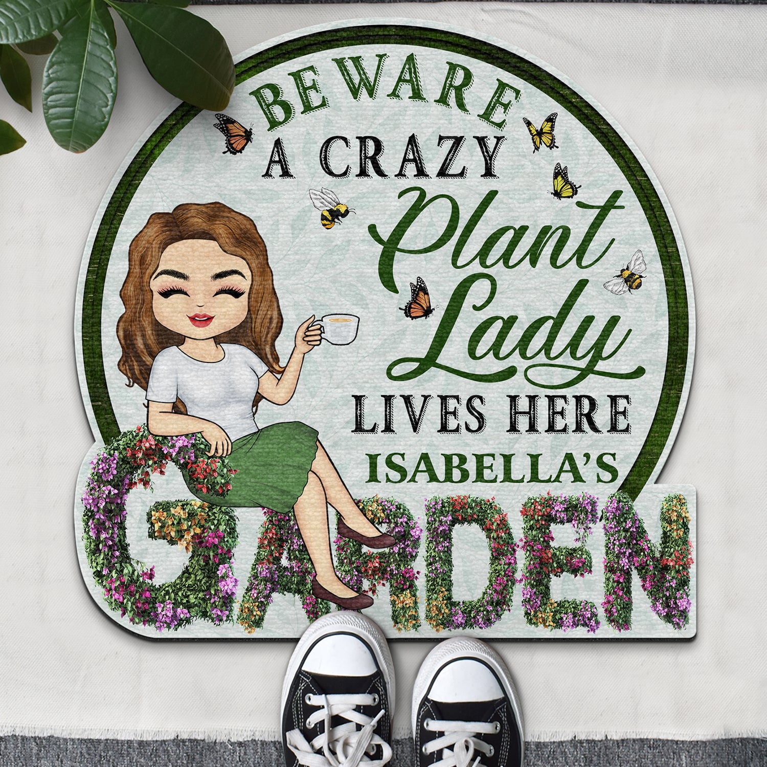 Beware A Crazy Plant Lady Lives Here - Gift For Garden Lovers - Personalized Custom Shaped Doormat