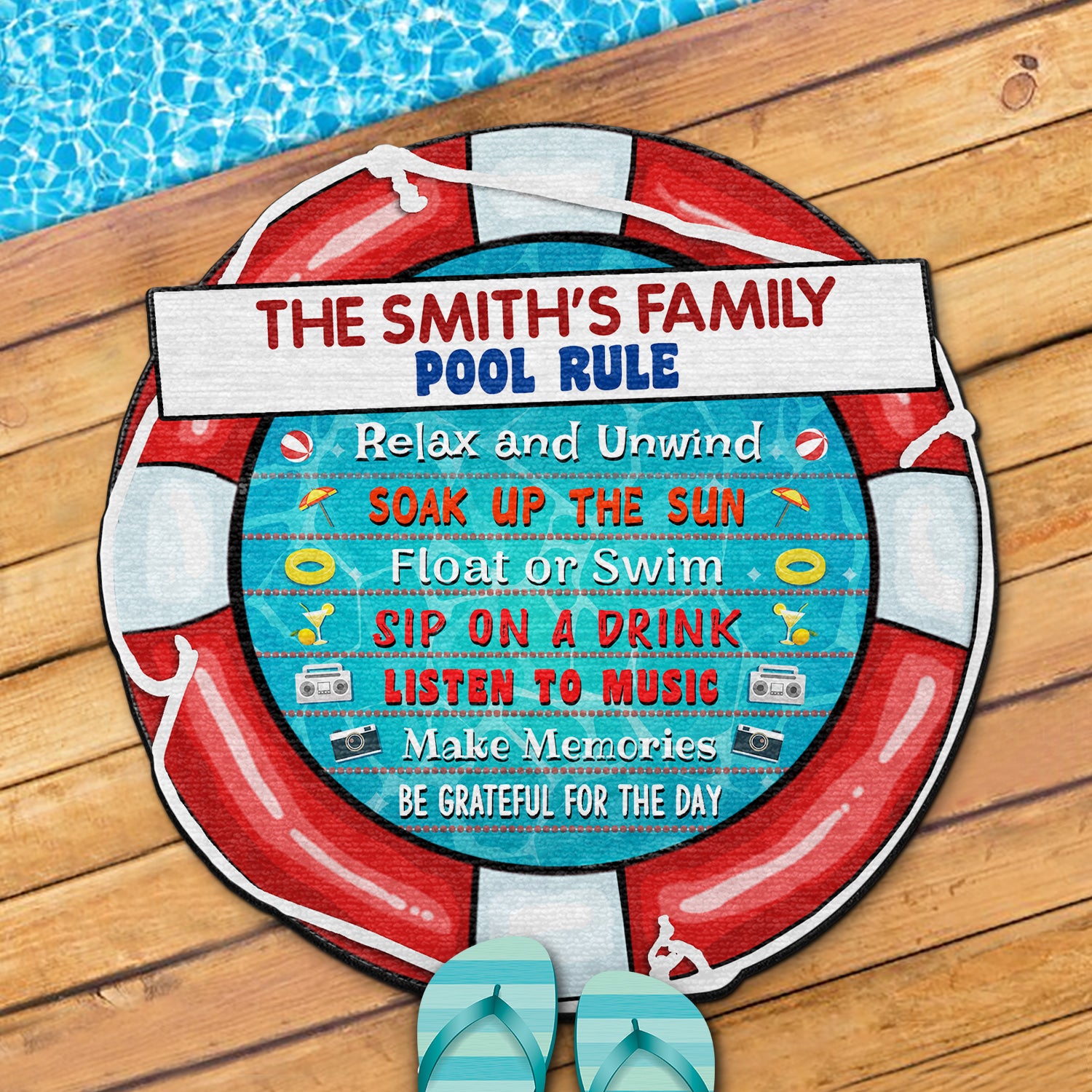 Swimming Pool Rules Relax - Poolside Decor - Personalized Custom Shaped Doormat