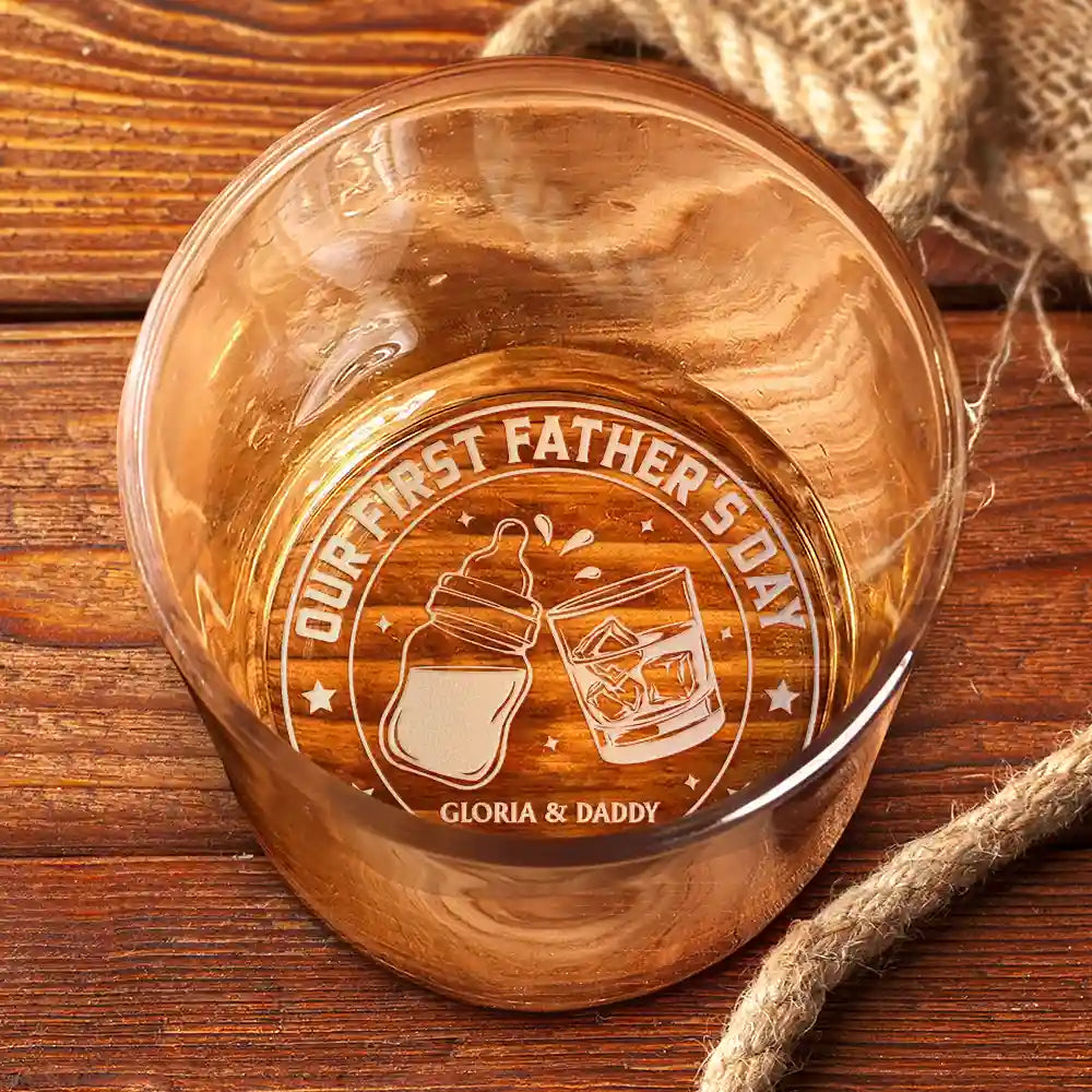 New Dad,New baby,Happy,Gift For Father - Our First Father's Day Together - Personalized Engraved Whiskey Glass