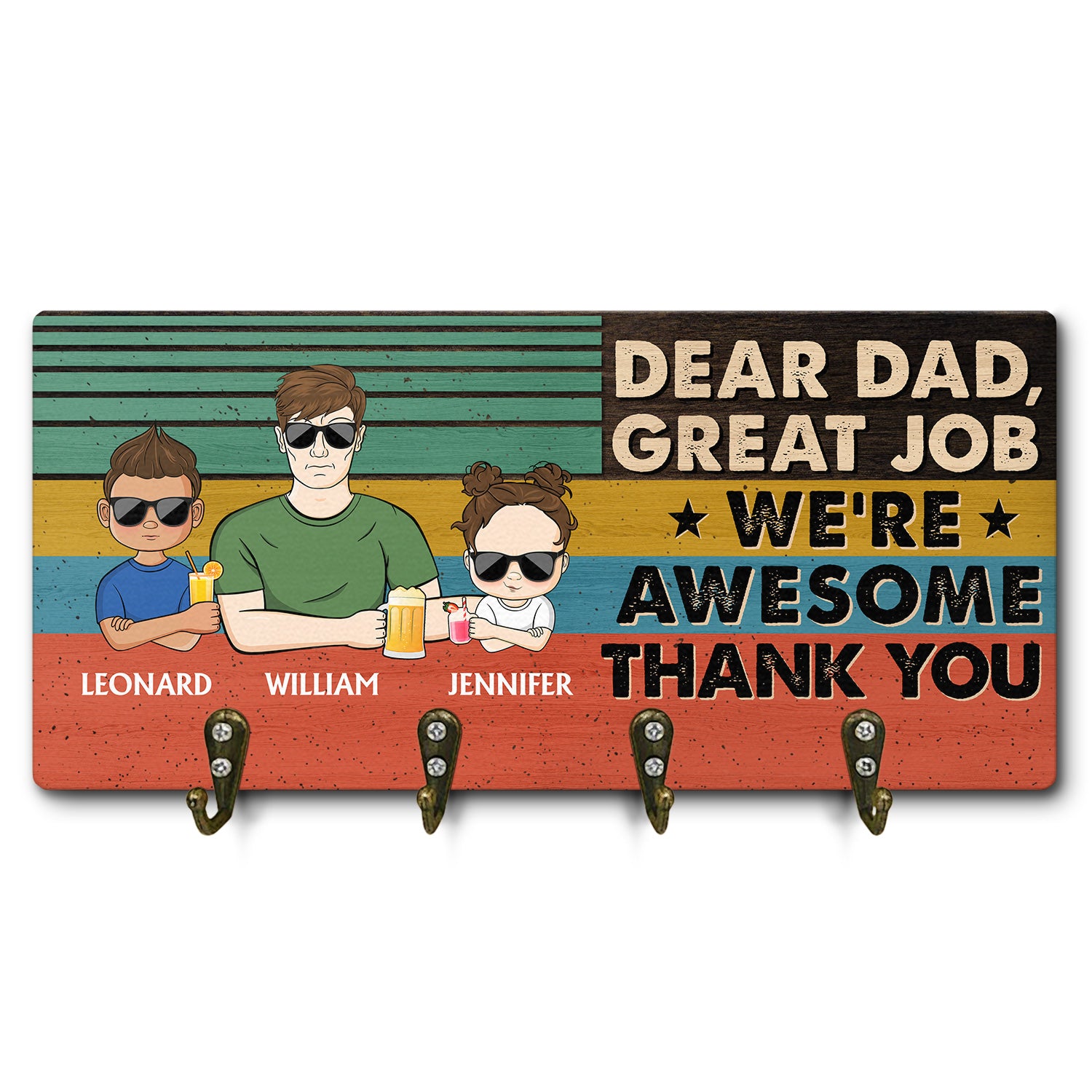 Dear Dad Great Job We're Awesome Thank You Young - Birthday, Loving Gift For Father, Grandpa, Grandfather - Personalized Custom Wood Key Holder
