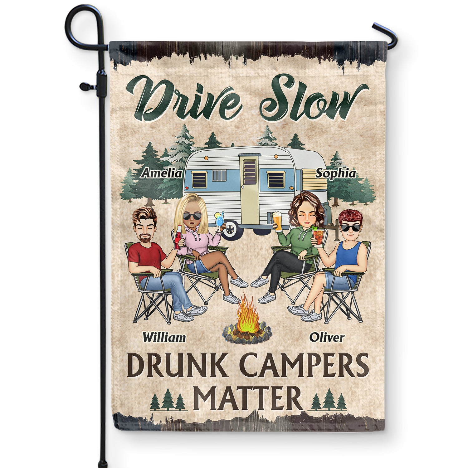 Drive Slow Drunk Campers Matter Camping Traveling - Vacation, Funny Gift For Campers, Besties, Family - Personalized Custom Flag