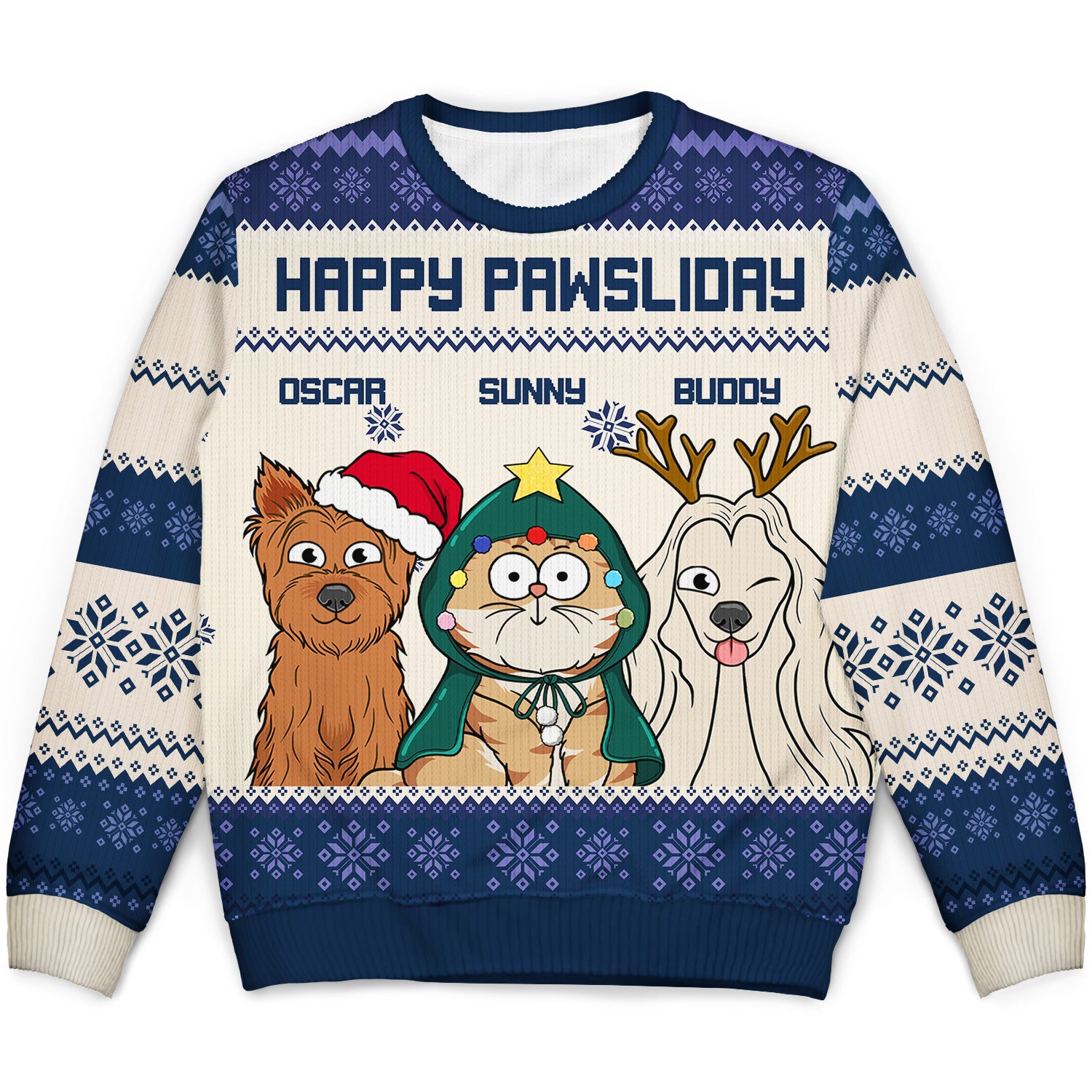 Happy Pawsliday - Funny, Christmas Gift For Dog Lovers, Cat Lovers - Personalized Unisex Ugly Sweater