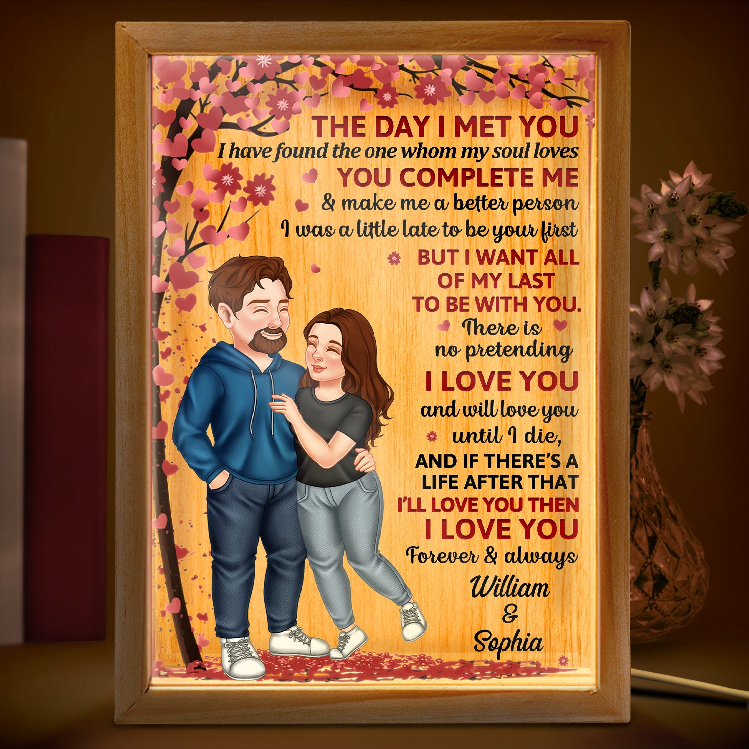 The Day I Met You Arm In Arm - Loving, Anniversary Gift For Couples, Husband, Wife - Personalized Picture Frame Light Box
