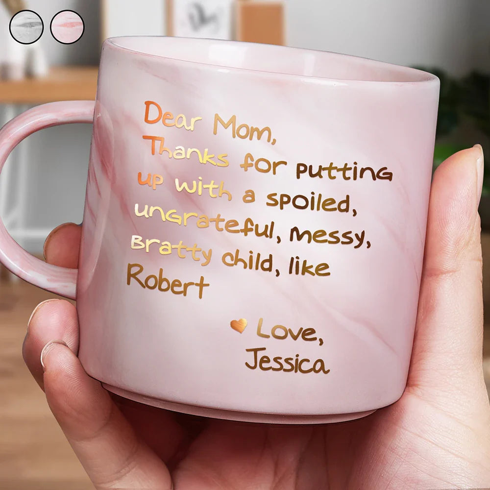Tazza con scritta Dear Mum, con scritta Thank for Putting Up with My Sibling, regalo divertente mamma, festa della mamma, compleanno, Natale, festa