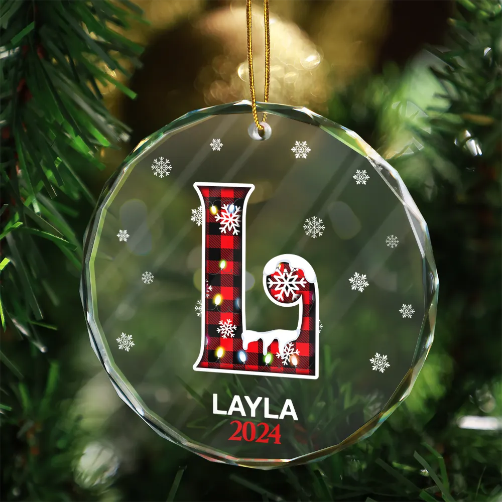 Alphabet de Noël pour les membres de la famille - Décoration en verre ronde personnalisée