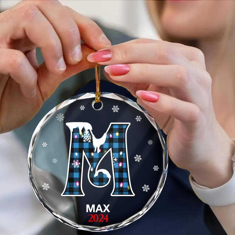 Alphabet de Noël pour les membres de la famille - Décoration en verre ronde personnalisée