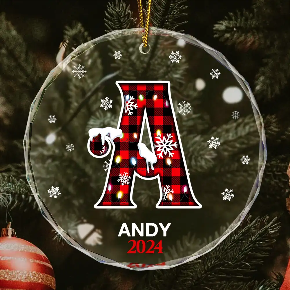 Alphabet de Noël pour les membres de la famille - Décoration en verre ronde personnalisée