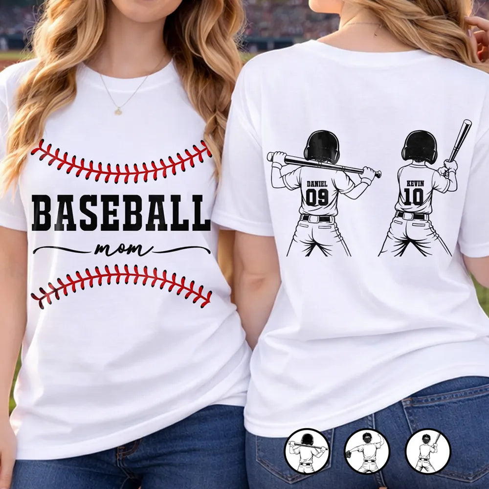 Gift For Mother,Gift For Father,Baseball,Happy - Baseball Mom Dad Kid Backside - Personalized T Shirt