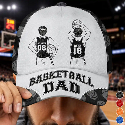 Basketball Dad Papa Kids Backside Line Art - Personalized Classic Cap