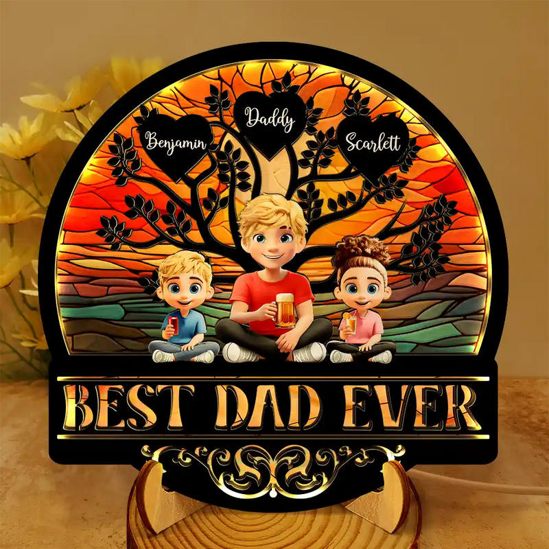 Gift For Father, Gift For Grandpa, Happy - Best Dad Grandpa Ever - Personalized LED Light Wooden Plaque