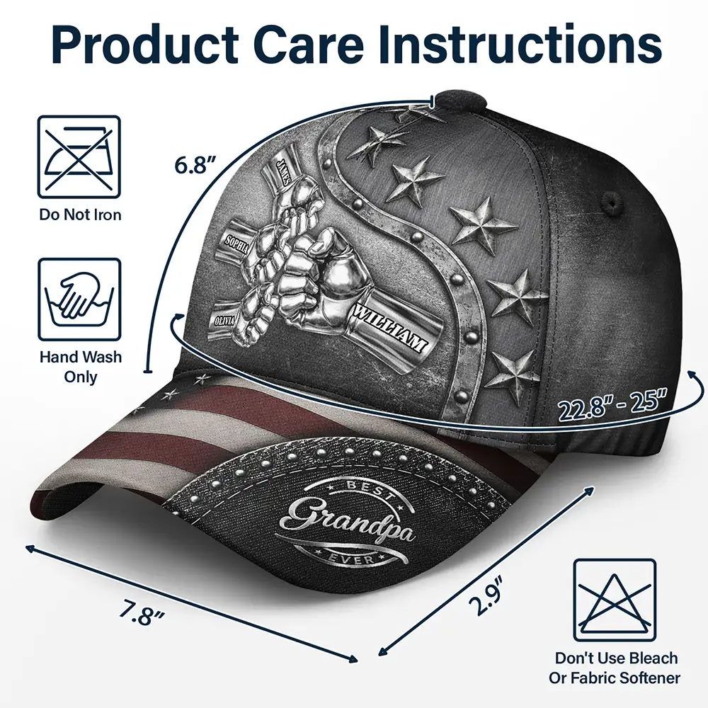 Gift For Grandpa,Gift For Father,Independence Day,Icon,Proud - Best Dad Papa Ever Metal Effect Hand Punch - Personalized Classic Cap