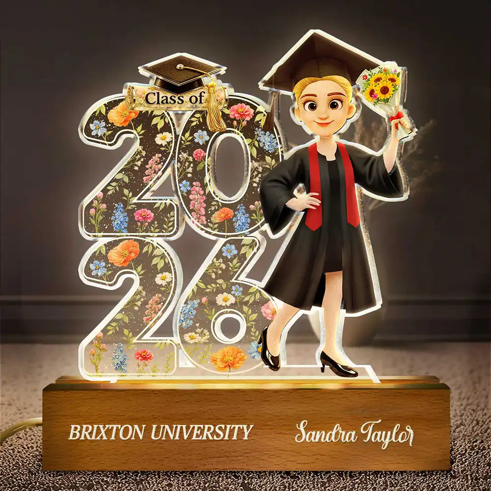 Graduation,Gift For Yourself,Gift For Women,Gift For Daughter,Gift For Bestie,Vector - Congrats Grad Senior Floral - Personalized Custom Shaped LED Light