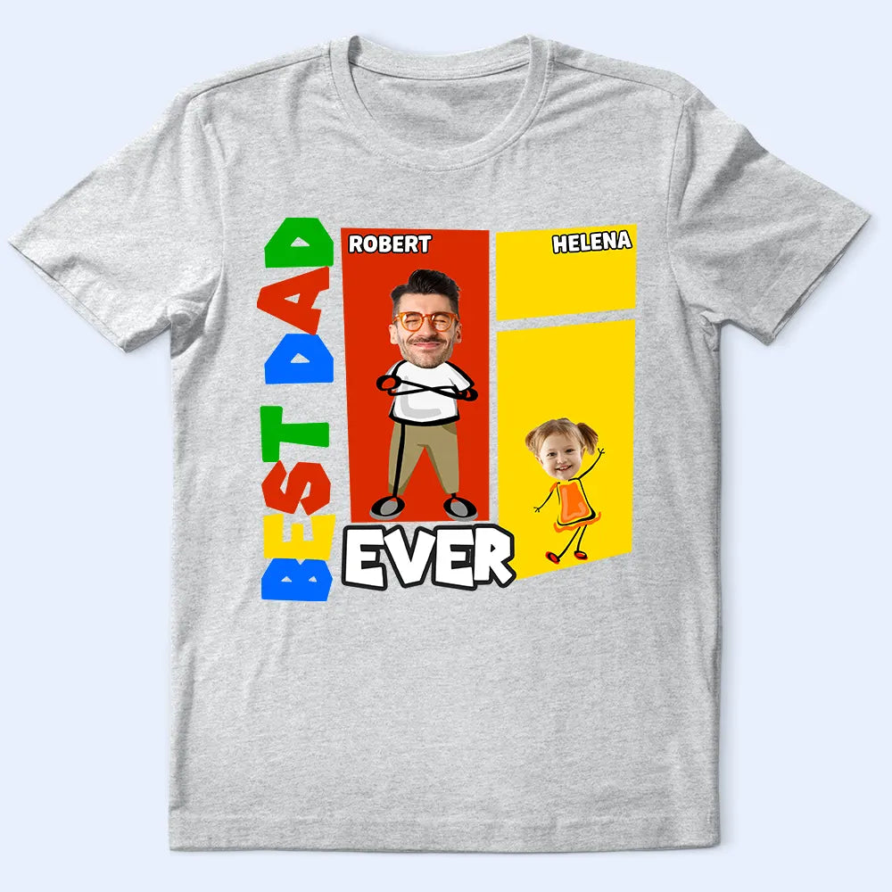 Gift For Father,Gift For Grandpa,Non-Eng,Photo,Icon,Proud - Custom Photo Best Dad Papa Ever Basic Color Arcade Theme - Personalized T Shirt