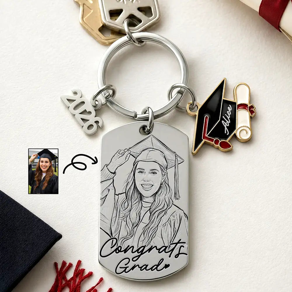 Custom Photo Congrats Grad - Personalized Stainless Steel Keychain