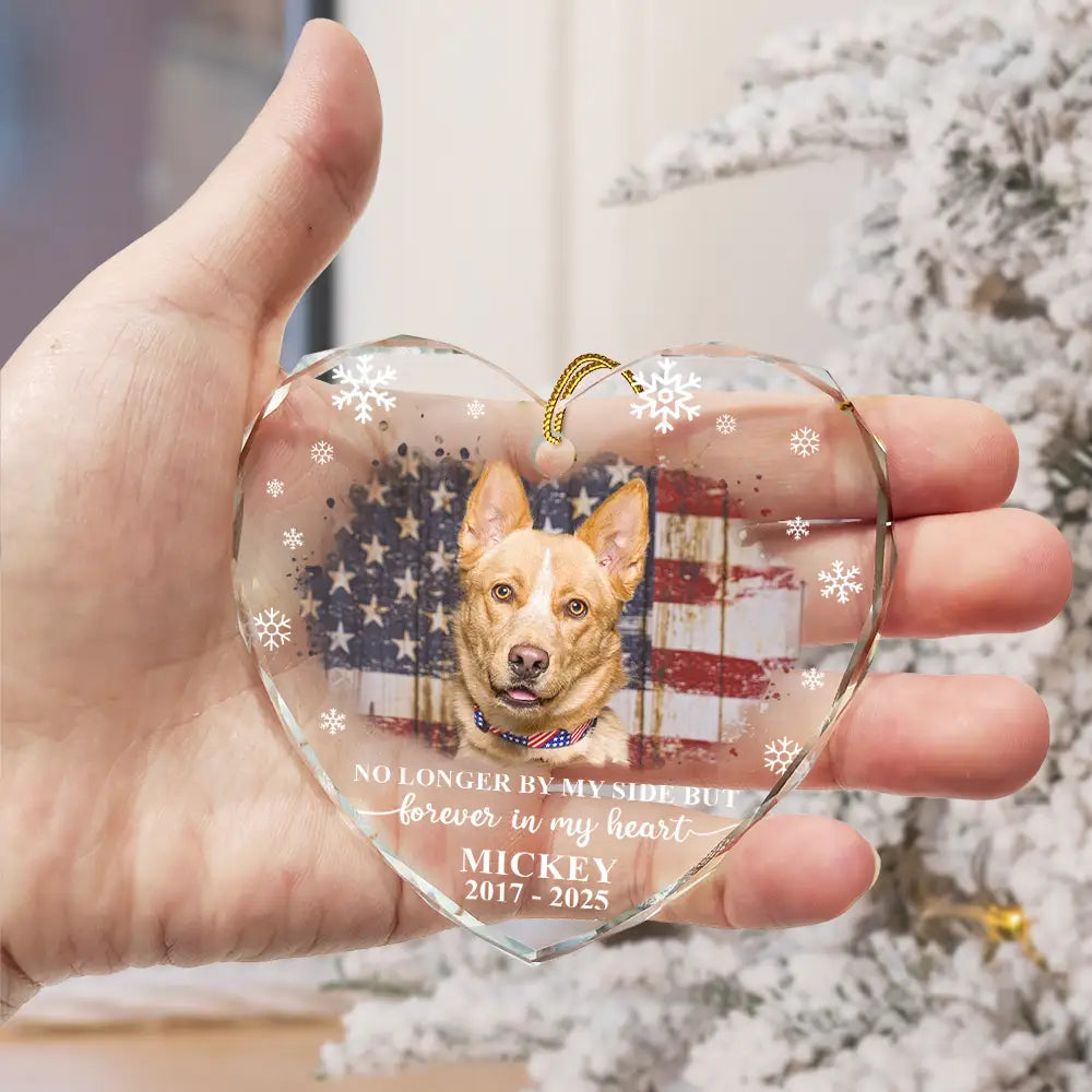 Sad,Memorial,Dog Lovers,Pet Lovers,Cat Lovers,Christmas - Custom Photo Forever Loved Memorial Dog Cat - Personalized Heart Shaped Glass Ornament