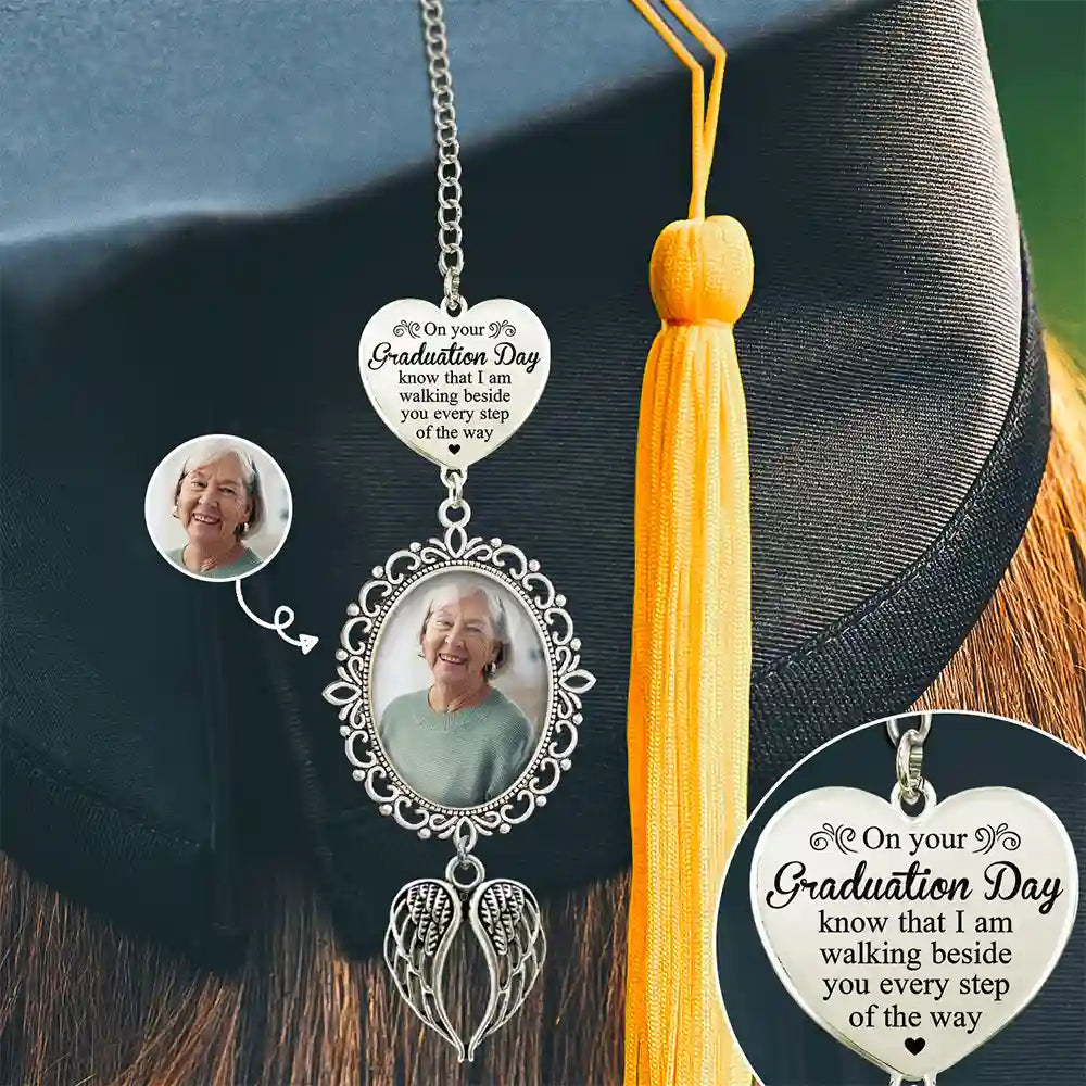 Graduation,Gift For Yourself,Memorial - Custom Photo Graduation Walking Beside You Memorial - Personalized Graduation Tassel Charm