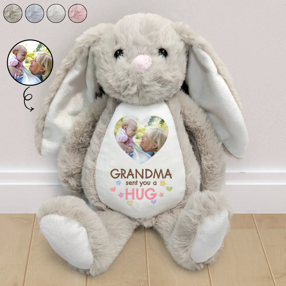 Custom Photo Grandma Sent You A Hug - Personalized Soft Toy Bunny