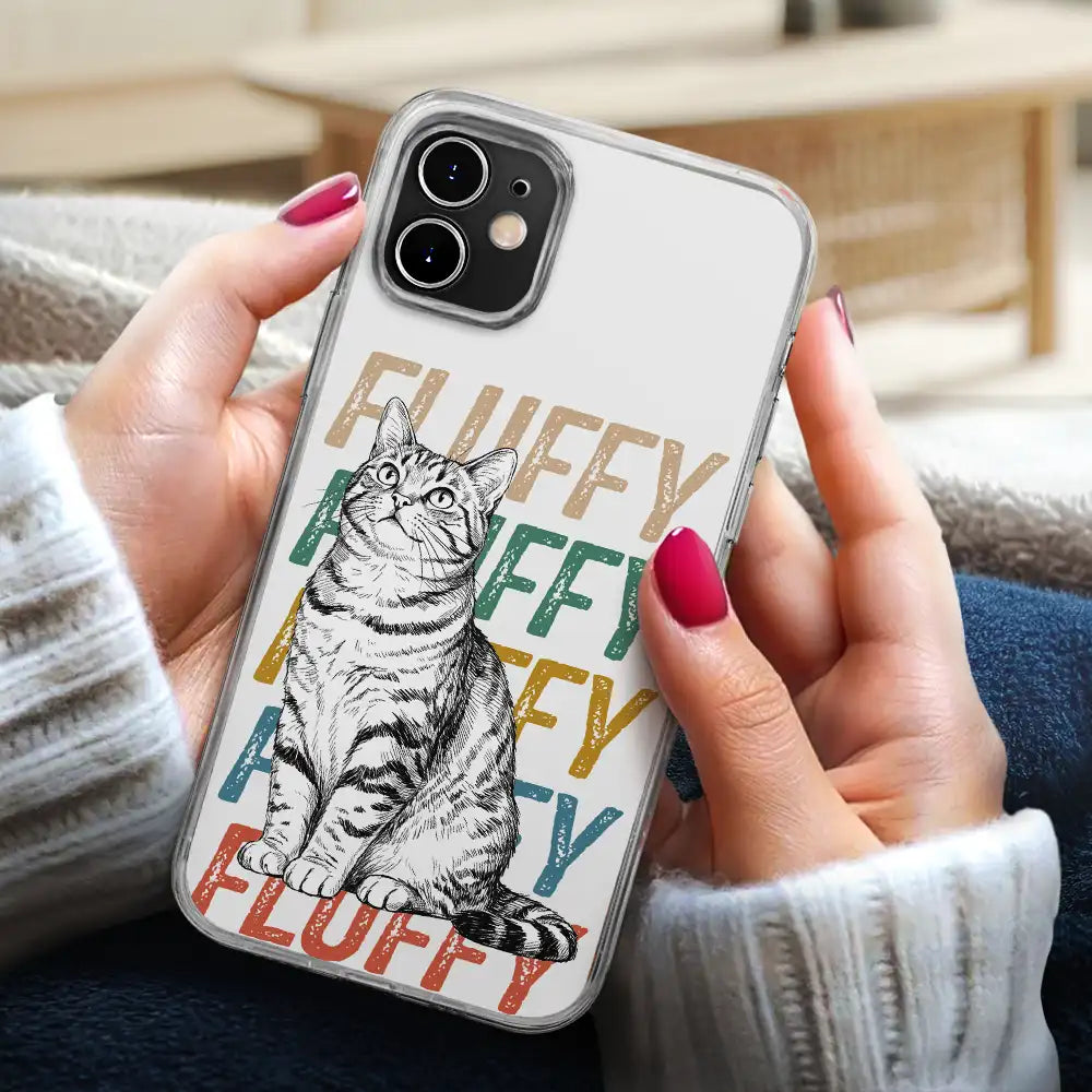 Custom Photo,Art Design,Pet Lovers,Adorable,Photo - Pencil Sketch - White BG - Custom Photo Pencil Sketch Art Dog Cat With Colorful Texts - Personalized Clear Phone Case