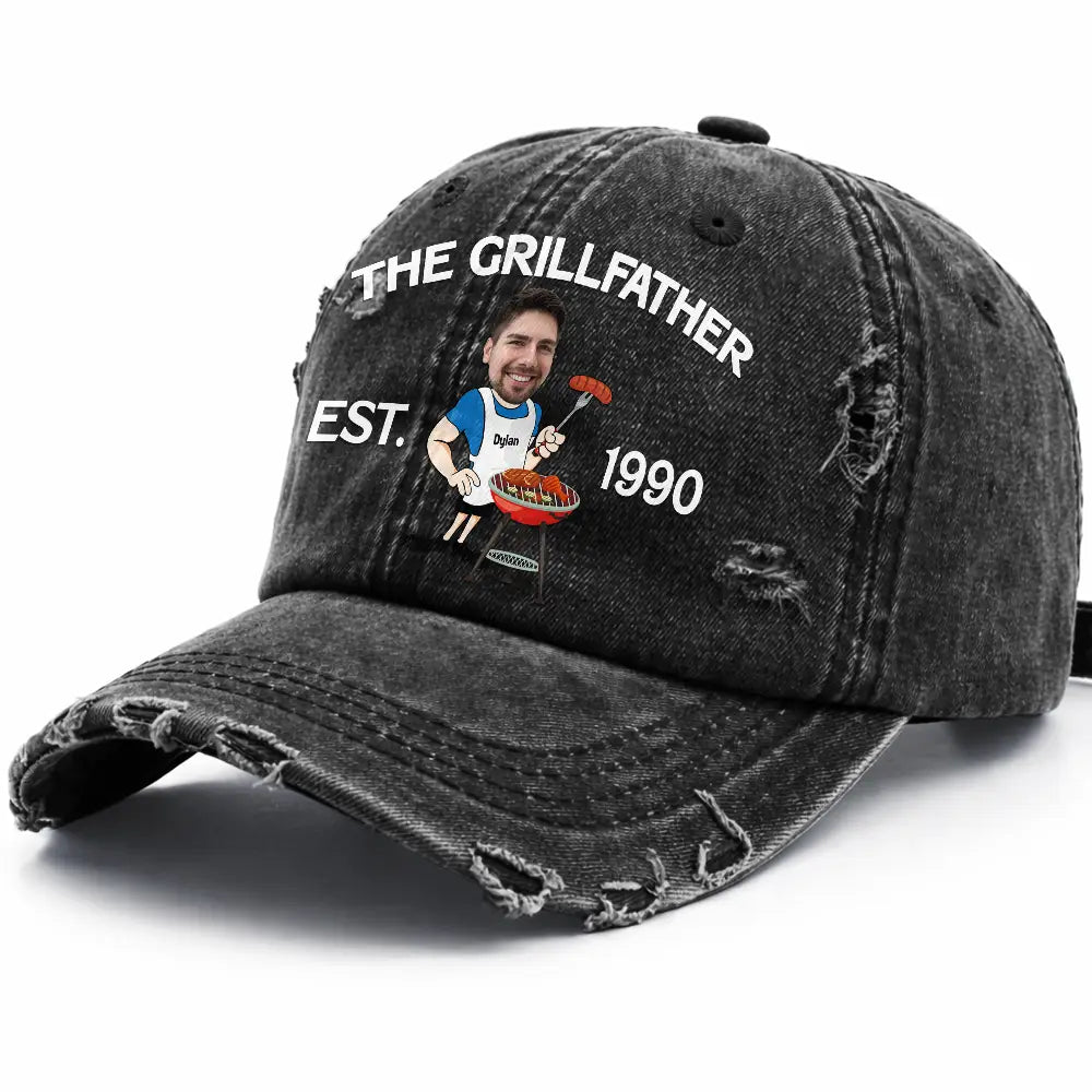 Happy, Gift For Father, Gift For Grandpa, Gift For Men, Grilling, Non-Eng, Photo, Humorous - Custom Photo The Grill Master For Him Dad Grandpa - Personalized Distressed Cap